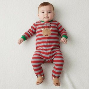 CARTER'S JUST ONE YOU · BABY REINDEER STRIPED FLEECE SLEEP + PLAY PAJAMAS - 6M